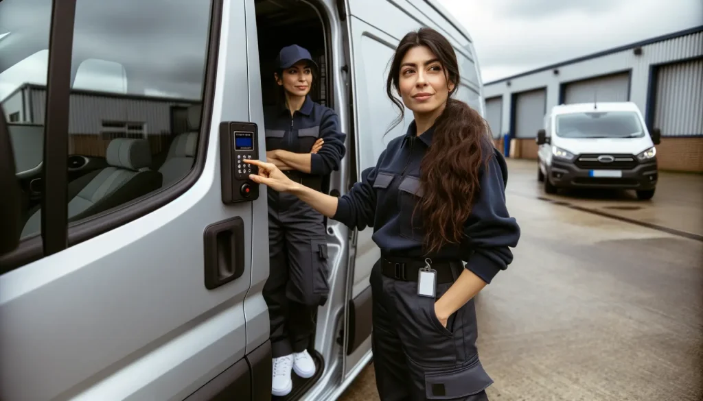 two female deilvery drivers feeling safe knowing they have a gps system on their van