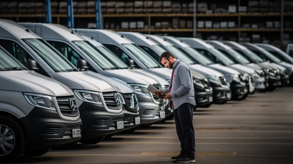 a man trying to decide between multiple van systems for his fleet of vans