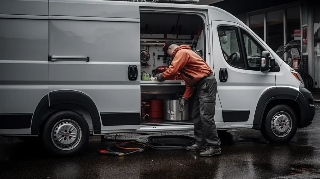 a tradesmen protecting his van
