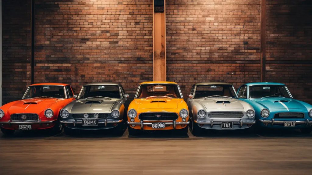 different coloured cars in a row 