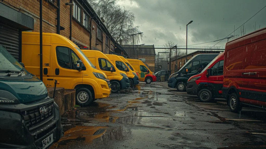 stolen work vans waiting to be sold